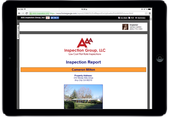 AAA Inspection Group Sample Inspection Report